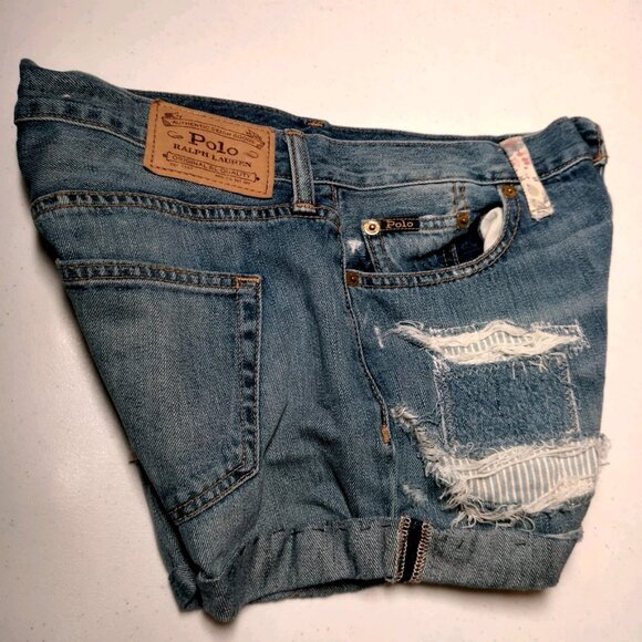 Polo Ralph Lauren Very Boyfriend Jean Shorts Size 25 Denim Patchwork Distressed - Picture 4 of 16